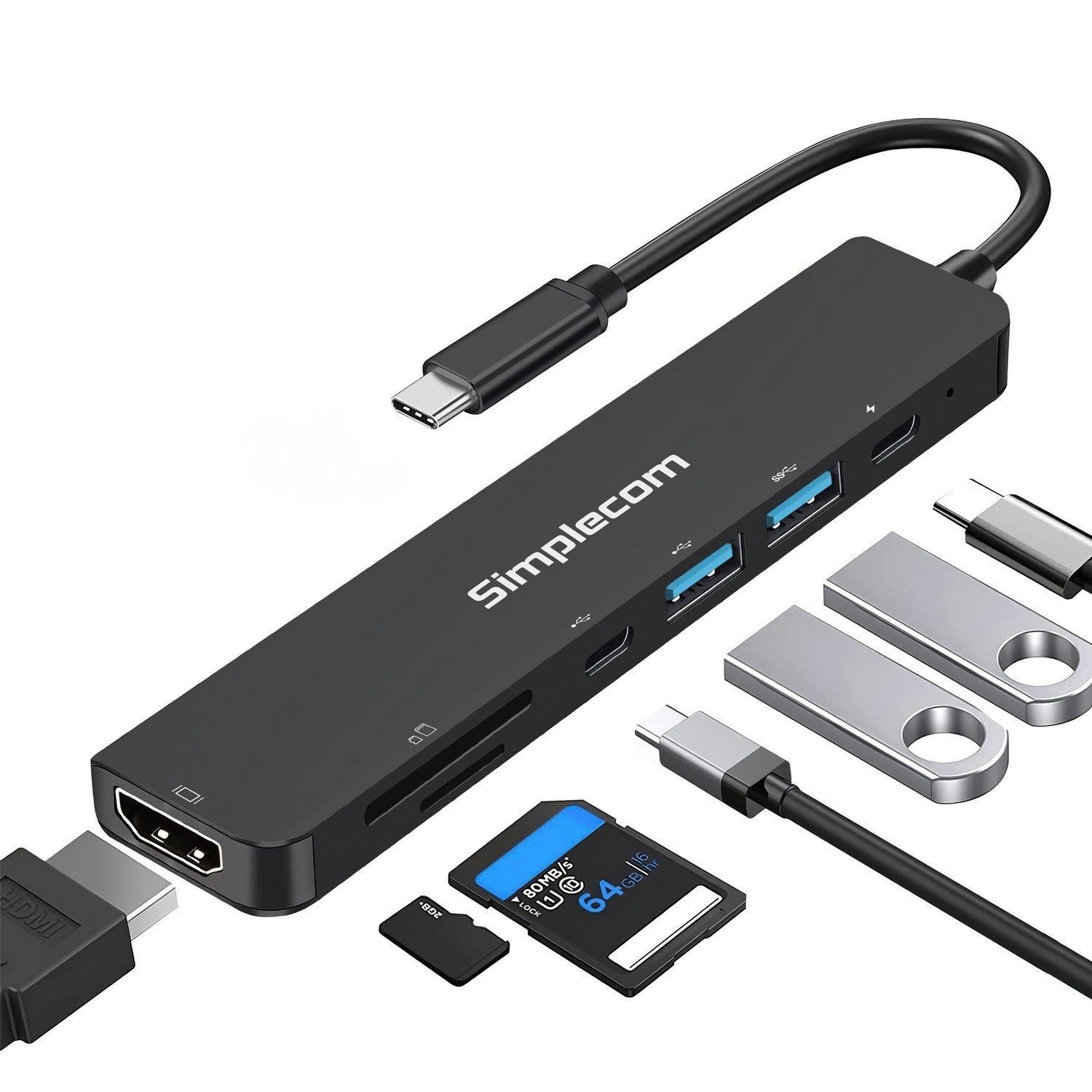 Simplecom CH547 USB-C 7-in-1 Multiport Adapter USB Hub HDMI Card Reader PD Simplecom CH547 USB-C 7-in-1 Multiport Adapter USB Hub HDMI Card Reader PD